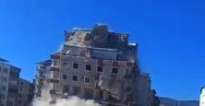 Gaziantep´te ağır hasarlı 7 katlı bina, yıkım sırasında çöktü