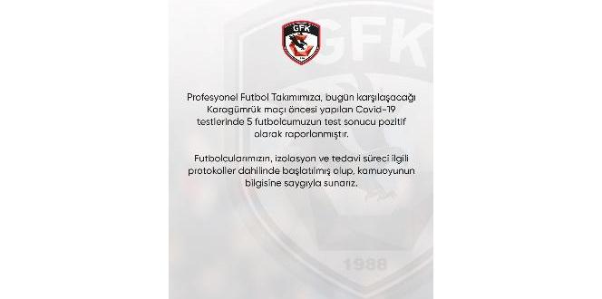Gaziantep FK’da 5 Pozitif Vaka
